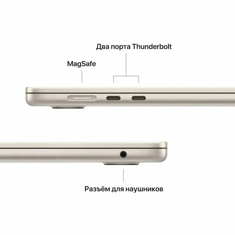 Ноутбук Apple MacBook Air 13" MRXT3 (M3 8-Core, GPU 8-Core, 8/256GB), «Сияющая звезда» | Starlight (RU раскладка/вилка) изображение 17